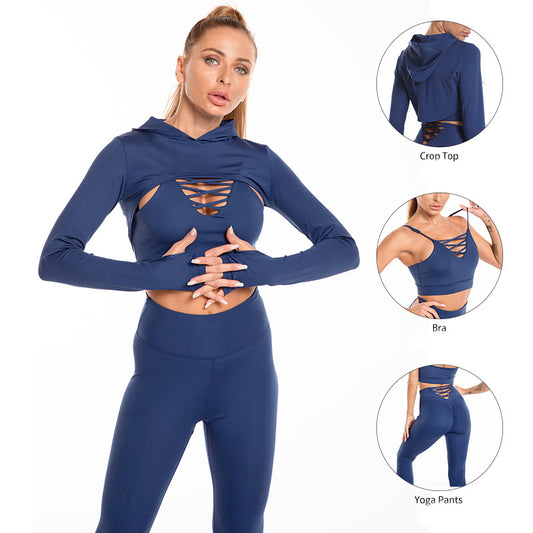 3pcs Seamless Sports Set: Hoodie, Camisole & High-Waist Leggings